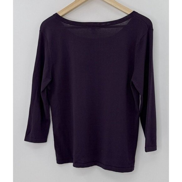 Erin London Dark Purple 3/4 Sleeve Crew Neck Sweater Nylon Blend Sz PM Minimal - Picture 3 of 9